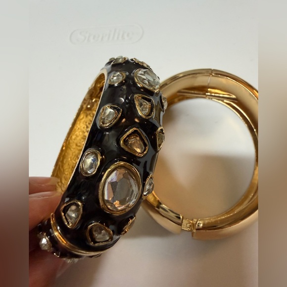 Zara Bracelet Jewel Bangle Bundle Gold Black Rhinestones - Picture 3 of 4